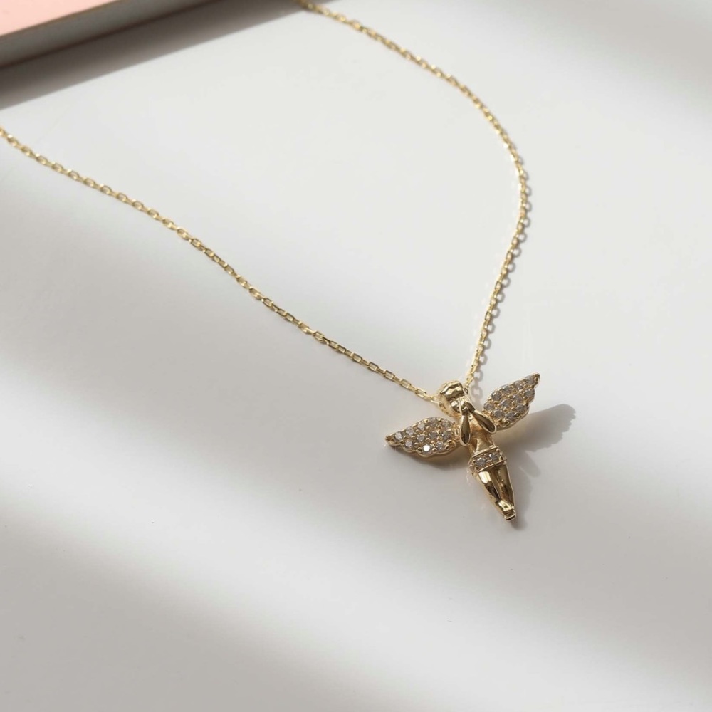MISOA Jewelry Fine Angel 14K Gold Diamond Neclace